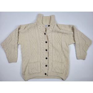 Clansman Collection New Wool Scotland XL Chunky Knit Sweater Cardigan Brown Tan